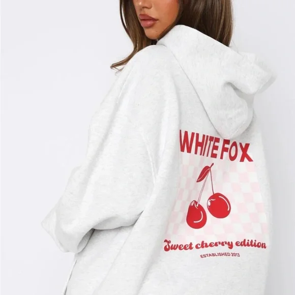 White Fox Boutique Gray Hoodie - Sweet Cherry Edition - Picture 2 of 3